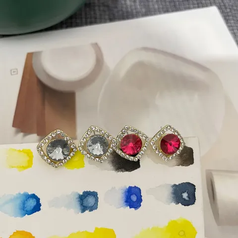 Minimalistisch Legierung Quadratisch Strass Ohrstecker Mit 925 Silber Ohrringpfosten Bunt Rund Stein Modeschmuck Damen Geschenk