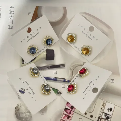 Minimalistisch Legierung Quadratisch Strass Ohrstecker Mit 925 Silber Ohrringpfosten Bunt Rund Stein Modeschmuck Damen Geschenk