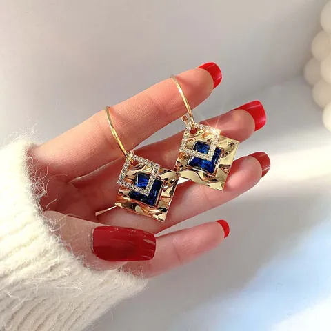 Koreanische Geometrische Quadratische Rote Kristall Legierung Ohrstecker Mit Strass Und 925 Silber Stift Modeschmuck Für Damen