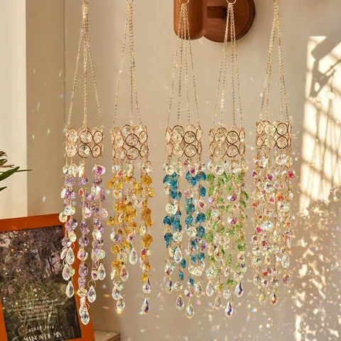 Crystal Suncatcher Rainbow Maker Window Hanging Ornament Colorful Prisms Wind Chime Home Wedding Wall Decor