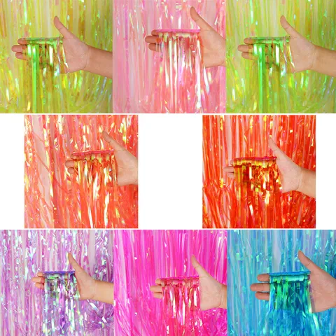 Rideau de Franges Irisé Tinsel Décoration de Porte Frange Métallique Fond Scintillant Pour Mariage Anniversaire Remise de Diplômes Fête Mur