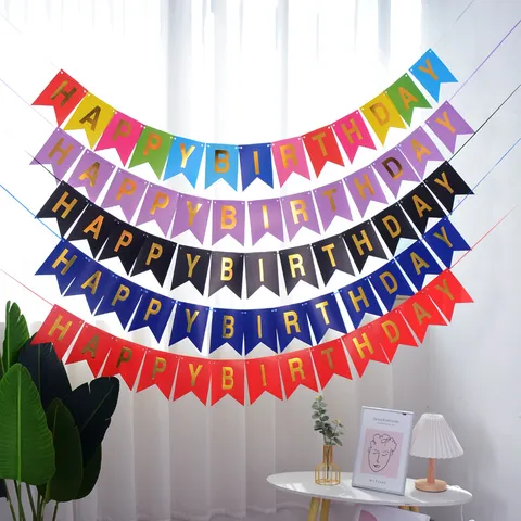 Bannière Joyeux Anniversaire en Papier Marquage à Chaud Brillant Banderole Guirlande pour Décoration de Fête d'Anniversaire Ornements Suspendus Accessoire