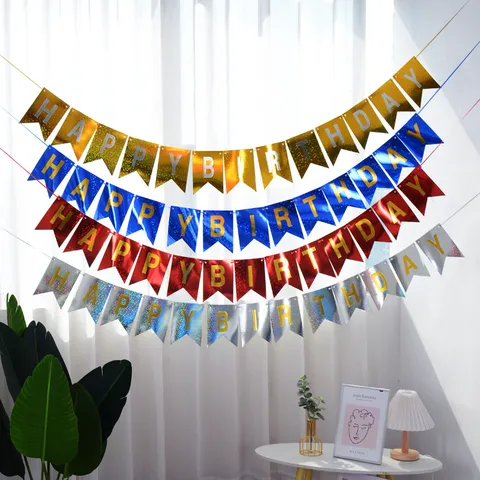 Bannière Joyeux Anniversaire en Papier Marquage à Chaud Brillant Banderole Guirlande pour Décoration de Fête d'Anniversaire Ornements Suspendus Accessoire