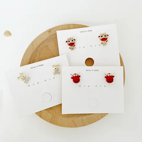 Süße Cartoon Stier Ohrstecker Für Damen Legierung Strass 925 Sterlingsilber Ohrstecker-Stift Tier Mode Schmuck