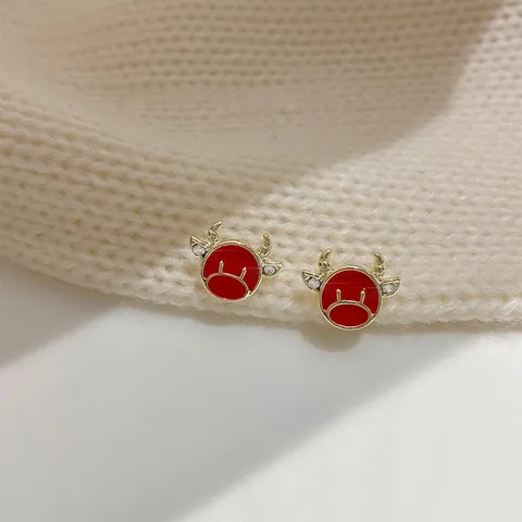 Exquisite 925 Sterlingsilber Ohrstecker-Stift Legierung Rotes Ochsen Elch Ohrstecker Strass Tropfenöl Schmuck Geschenk Für Damen