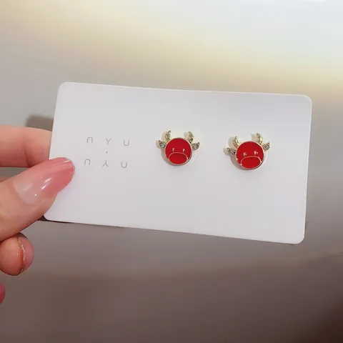 Exquisite 925 Sterlingsilber Ohrstecker-Stift Legierung Rotes Ochsen Elch Ohrstecker Strass Tropfenöl Schmuck Geschenk Für Damen