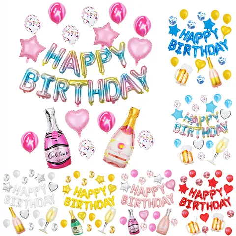 Buon Compleanno Set di Palloncini in Foglio di Alluminio Bottiglia di Champagne Palloncini con Lettere Decorazione per Feste