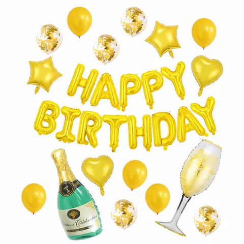 Buon Compleanno Set di Palloncini in Foglio di Alluminio Bottiglia di Champagne Palloncini con Lettere Decorazione per Feste