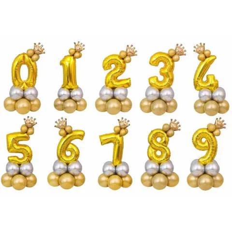 Ensemble Colonne Ballon Numéro en Feuille d'Aluminium Avec Couronne Ballons de Latex pour Décoration de Fête d'Anniversaire