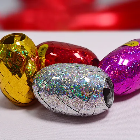 Rouleau de Ruban Laser Holographique pour Cordon de Ballon Emballage Brillant Plastique Métallique Ruban Frisé Mariage Anniversaire Noël Fête Décoration