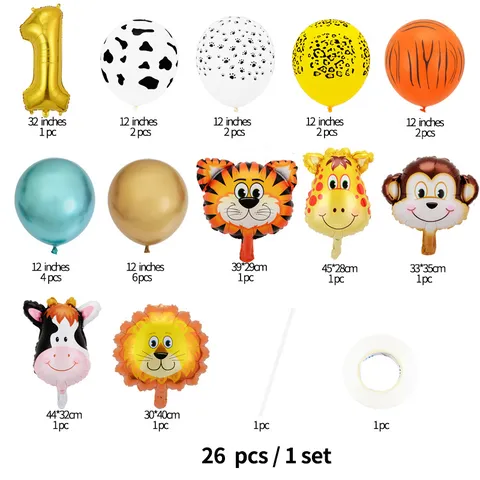 Décoration de Ballon de Fête d'Anniversaire d'Animaux de la Forêt de la Jungle Colonne de Nombre en Aluminium pour Enfants