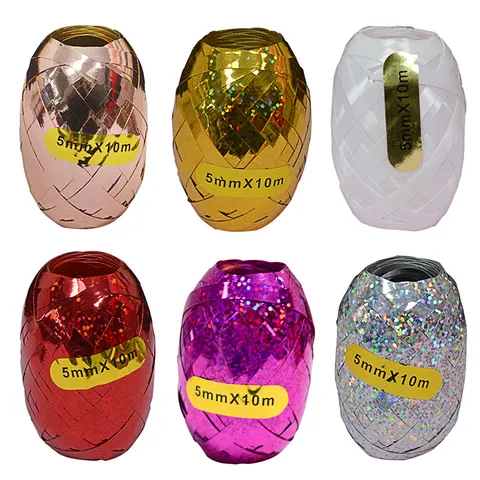 Rouleau de Ruban Laser Holographique pour Cordon de Ballon Emballage Brillant Plastique Métallique Ruban Frisé Mariage Anniversaire Noël Fête Décoration