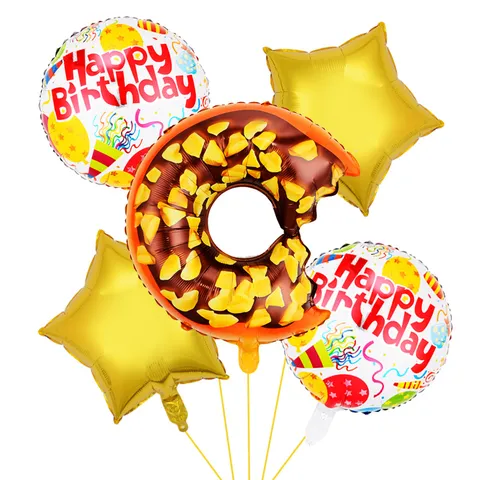 Donut Compleanno Palla Tonda Palloncino in Foil di Alluminio Stella a Cinque Punte Festa Riunione Layout Decorazione Palloncino