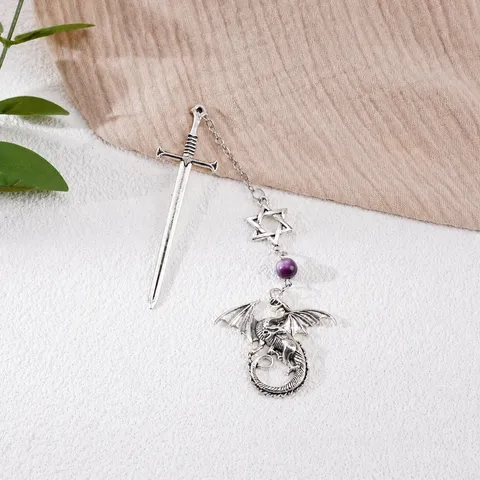 Vintage Metal Dragon And Sword Bookmark Fantasy Creative Book Accessories Alloy Reading Marker For Readers Students