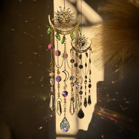Crystal Sun Catcher Window Hanging Prism Rainbow Maker Sun Moon Wind Chime Home Decor