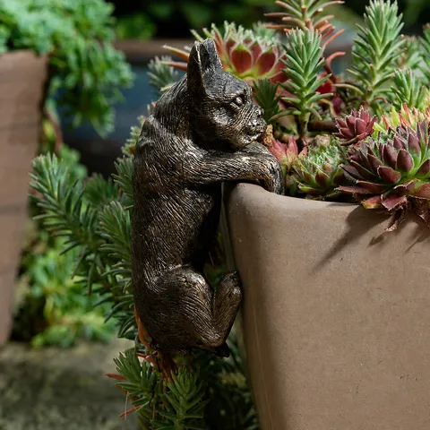 Bronze French Bulldog Flowerpot Hugger Resin Animal Figurine Plant Pot Hanging Ornament For Garden Home Decor