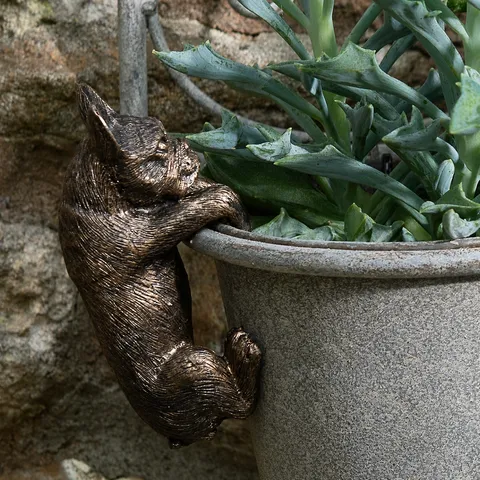 Bronze French Bulldog Flowerpot Hugger Resin Animal Figurine Plant Pot Hanging Ornament For Garden Home Decor