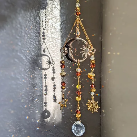 Crystal Sun Catcher Hanging Ornament Moon Star Sun Multi-faceted Crystal Ball Prisms Window Home Decor