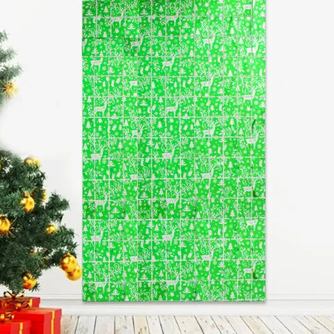 Sfondo in Lamina di Stagno Quadrata di Natale Tenda con Frange Metalliche Fiocco di Neve Alce Decorazione Murale per Feste