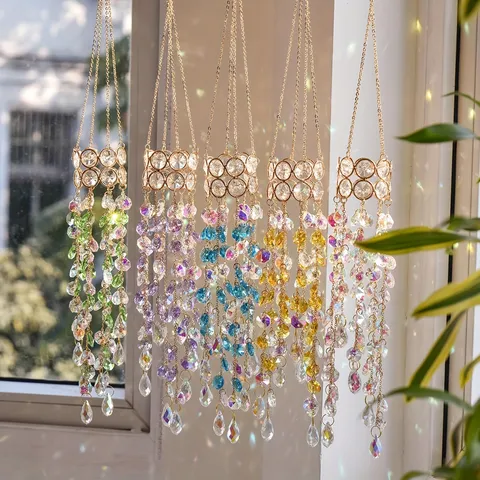 Crystal Suncatcher Rainbow Maker Window Hanging Ornament Colorful Prisms Wind Chime Home Wedding Wall Decor