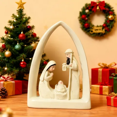 Resin Holy Family Nativity Figurine Christmas Tabletop Decor Catholic Religious Sculpture Home Office Room Ornament
