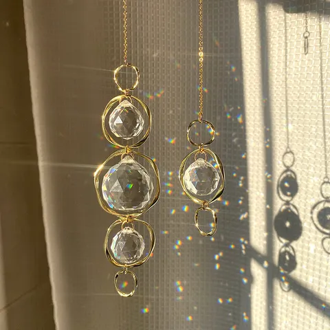 Minimalist Crystal Suncatcher Hanging Ornament Irregular Metal Ring Clear Crystal Ball Window Decor Home Decoration