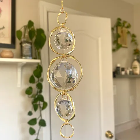 Minimalist Crystal Suncatcher Hanging Ornament Irregular Metal Ring Clear Crystal Ball Window Decor Home Decoration
