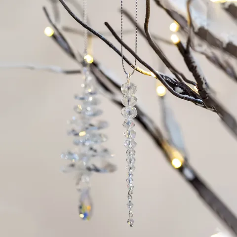 Glass Crystal Beaded Christmas Tree Icicle Hanging Ornaments Transparent Festival Party Home Decor Window Display Supplies