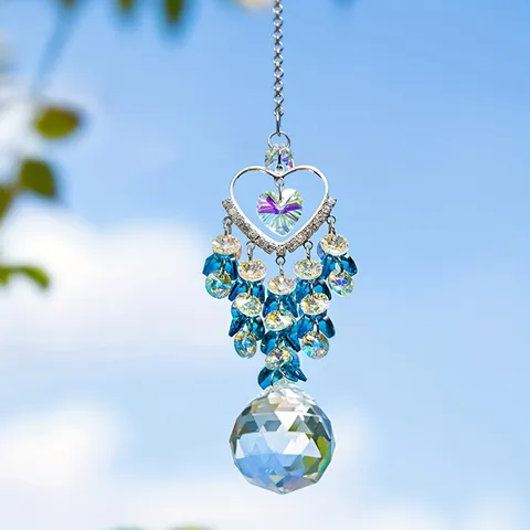 Crystal Sun Catcher Heart Prism Ball Window Hanging Home Decor Ornament Rainbow Maker Pendant For Garden Room Gift