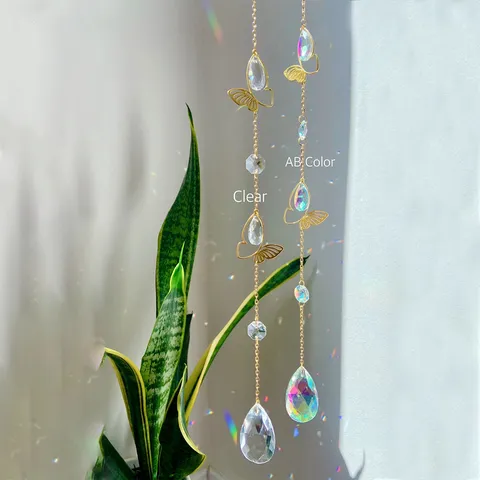Crystal Butterfly Sun Catcher Prism Wind Chime Hanging Pendant Rainbow Maker Window Home Decor Car Ornament Gift