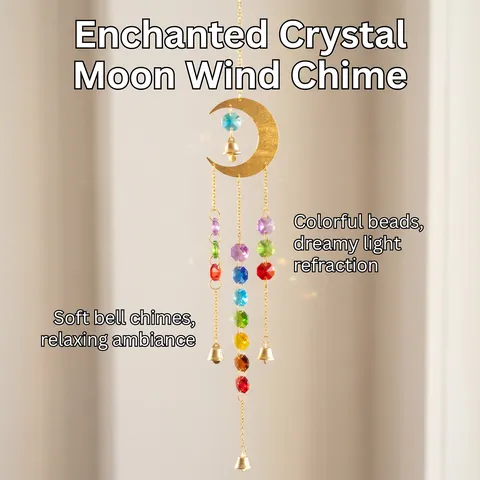 Handmade Crystal Wind Chime Sun Catcher Big Moon Metal Bell Mushroom Starfish Pendant Home Balcony Window Wall Decor