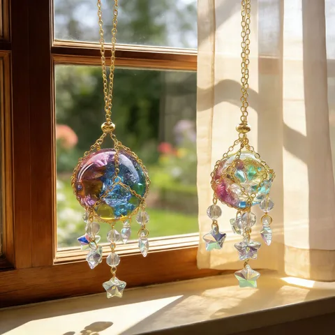 Crystal Glass Ball Hanging Pendant Garden Window Suncatcher Colorful Rainbow Light Prism Home Decor Ornament
