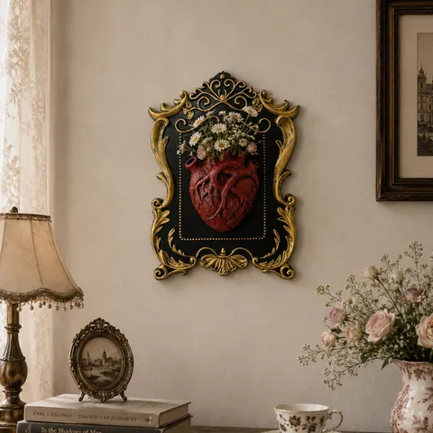 Retro Gothic Anatomical Heart Wall Hanging Resin Craft Wall Decoration Creative Relief Art Sculpture Home Decor