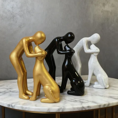 Nordic Creative Resin Abstract Human And Dog Figurine Statue Modern Minimalist Home Office Desk Decorative Ornaments