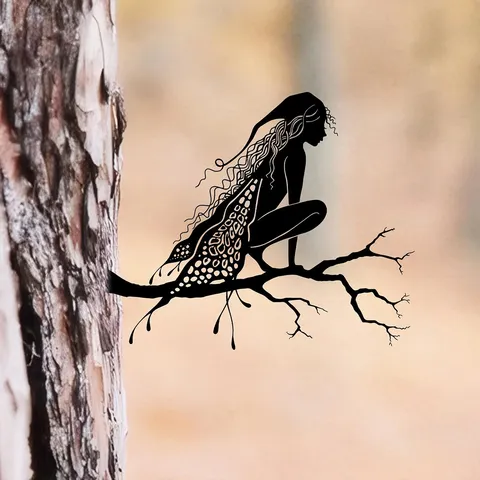 Metal Iron Fairy Tree Stake Silhouette Garden Fence Outdoor Yard Art Decoration