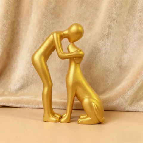 Nordic Creative Resin Abstract Human And Dog Figurine Statue Modern Minimalist Home Office Desk Decorative Ornaments