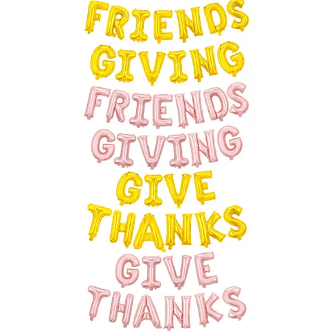 Ensemble de Ballons en Aluminium Lettre Give Thanks Friends Giving pour Décoration de Fête d'Action de Grâces Ballon en Mylar Métallique 16 Pouces