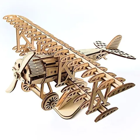 Wooden 3D Puzzle Airplane Model DIY Educational Assembly Toy Creative Desktop Ornament Retro Biplane Craft Home Decor