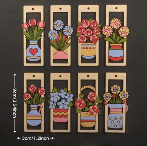 Ensemble d'Ornements Suspendus Floraux en Bois Vases en Contreplaqué Découpés au Laser Décoration Murale DIY Artisanat