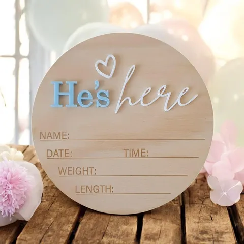 Plaque Annonce de Naissance en Bois pour Nouveau-né Jalon Bébé Hello World Souvenir Décoration Suspendue Chambre de Bébé