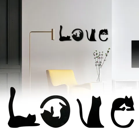 Hölzerne Schwarze Katze Silhouette LOVE Wanddekoration Rustikaler Landhausstil Hängendes Schild Zuhause Wohnzimmer Kunst Ornament