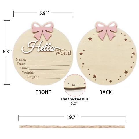 Panneau d'Annonce de Naissance de Bébé en Bois Disque Jalon Nouveau-né Bois de Tilleul Accessoire Photo Style Mignon Décoration Cadeau