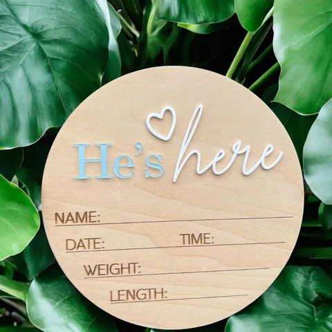 Plaque Annonce de Naissance en Bois pour Nouveau-né Jalon Bébé Hello World Souvenir Décoration Suspendue Chambre de Bébé