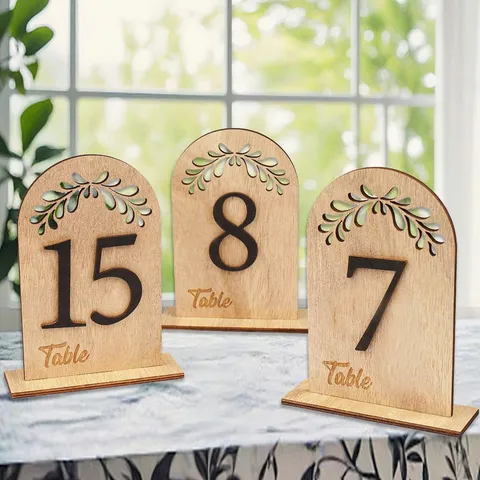 Rustic Wooden Table Numbers With Hollow Out Leaf Design Wedding Table Number Signs Seating Cards For Party Decor