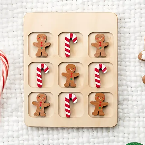 Juego de Mesa Tres en Raya Navideño de Madera Reno Papá Noel Hombre de Jengibre Juguete de Rompecabezas de Viaje Regalo Para Niños
