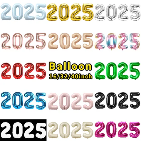 Lot de Ballons Chiffre 2025 16 32 40 Pouces Décorations de Fête du Nouvel An Ballons en Aluminium pour Célébration Remise des Diplômes Anniversaire