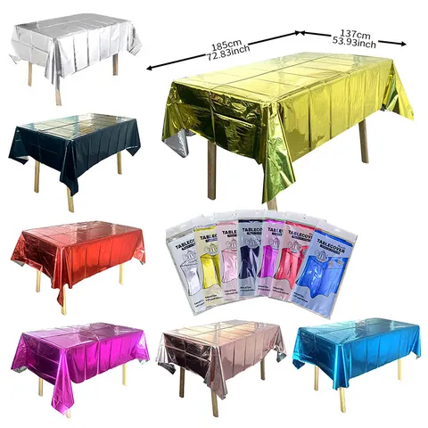 Nappe Jetable en Aluminium Couleur Unie Rectangle Métallique Couverture de Table Pour Décorations Fête Anniversaire Mariage