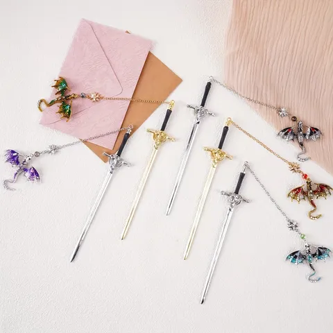 Metal Sword Bookmark With Dragon Pendant Vintage Fantasy Bookworm Bookmark Alloy Bookmark For Book Lovers And Readers