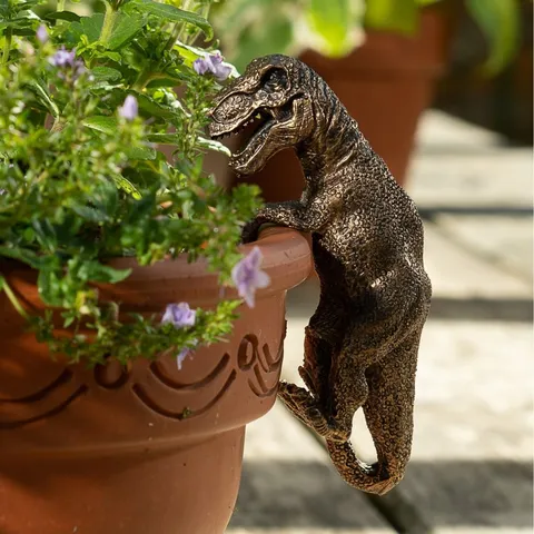 Résine Dinosaure Pot de Fleur Cintre Mignon T-Rex Pot de Plante Statue Rétro Bronze Animal Sculpture Décoration de Jardin