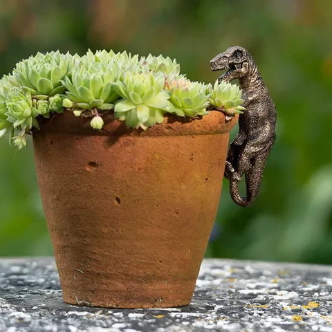 Résine Dinosaure Pot de Fleur Cintre Mignon T-Rex Pot de Plante Statue Rétro Bronze Animal Sculpture Décoration de Jardin